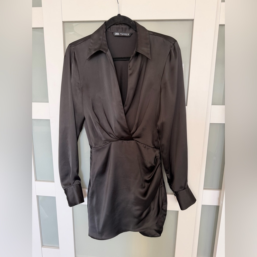Zara Charcoal Satin Wrap Blouse